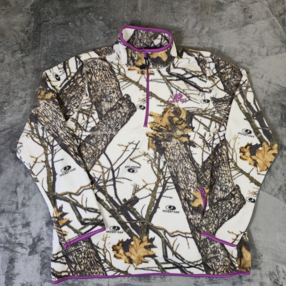 Mossy Oak Winter Camo Camouflage Fleece Pullover Sweater Sz YXL Fits Womans Med